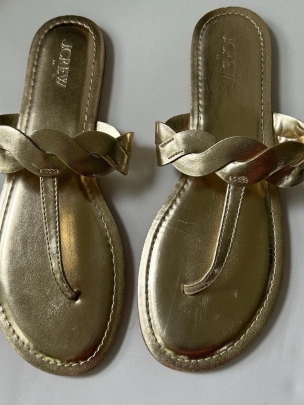J. Crew Metallic Gold Braided Toe-Loop Sandals